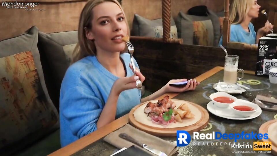 Blowjob after dinner in a restaurant, Margot Robbie hot celebrity sex
