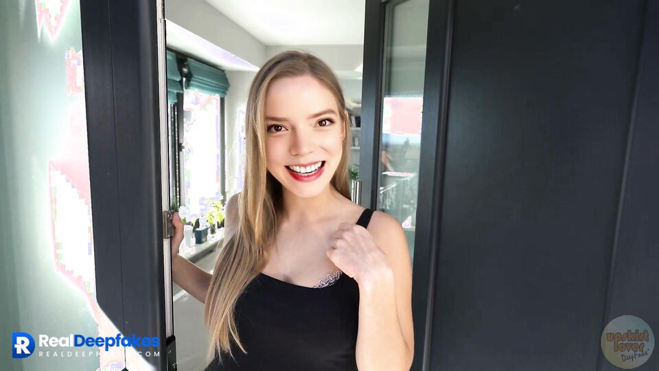Sexy blonde making titsjob to black guy - Anya Taylor-Joy fakeapp